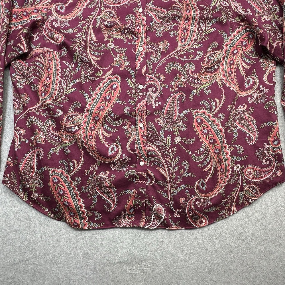 Chaps No Iron Shirt Plus 2X Burgundy Paisley Print Button Down Long Sleeve - Picture 4 of 12